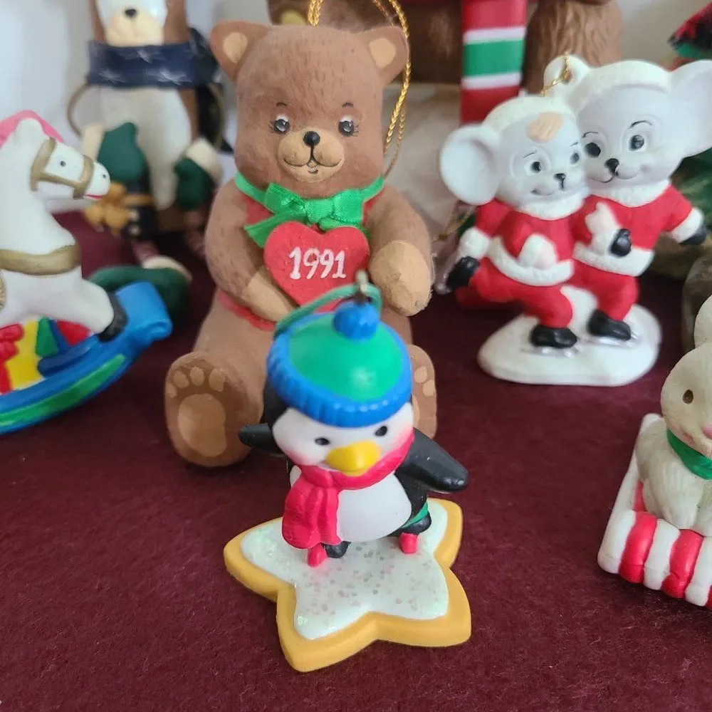 Vintage Christmas Animals Ornaments and Stocking Hanger Bundle Nine Items Lot